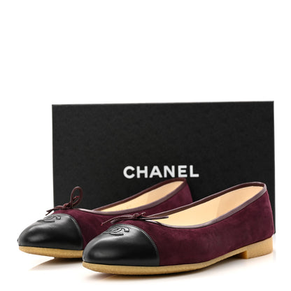 Chanel Suede Lambskin Cap Toe CC Ballerina Flats 41 Burgundy Black 11 of 11