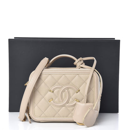 Chanel Caviar Quilted Small CC Filigree Vanity Case Light Beige 15 of 15