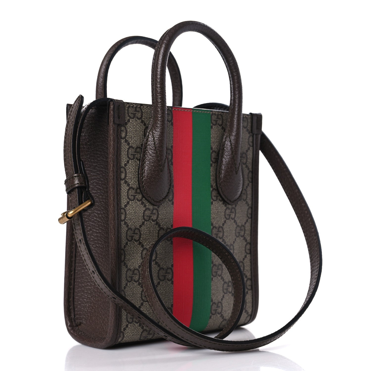 Gucci GG Supreme Monogram Textured Dollar Calfskin Web Gucci Tiger Mini Retro Interlocking G Tote Bag Beige Ebony Live Red New Shamarock New Acero 3 of 9