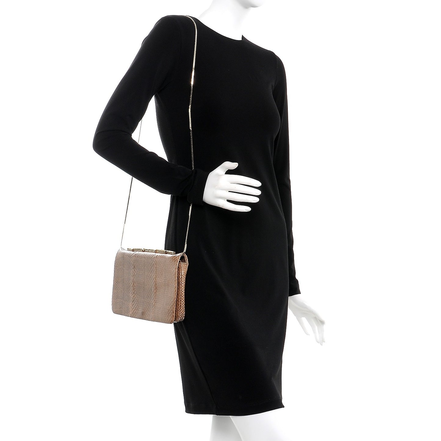 Python Crystal Rockstud Shoulder Bag Beige