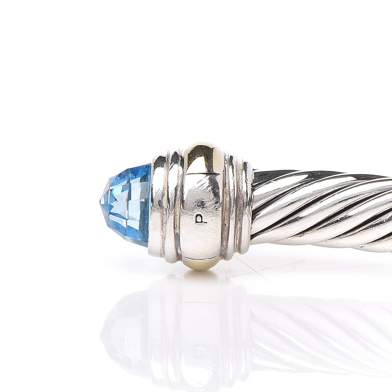 David Yurman Sterling Silver 14K Yellow Gold Blue Topaz 5mm Cable Classics Bracelet 4 of 5