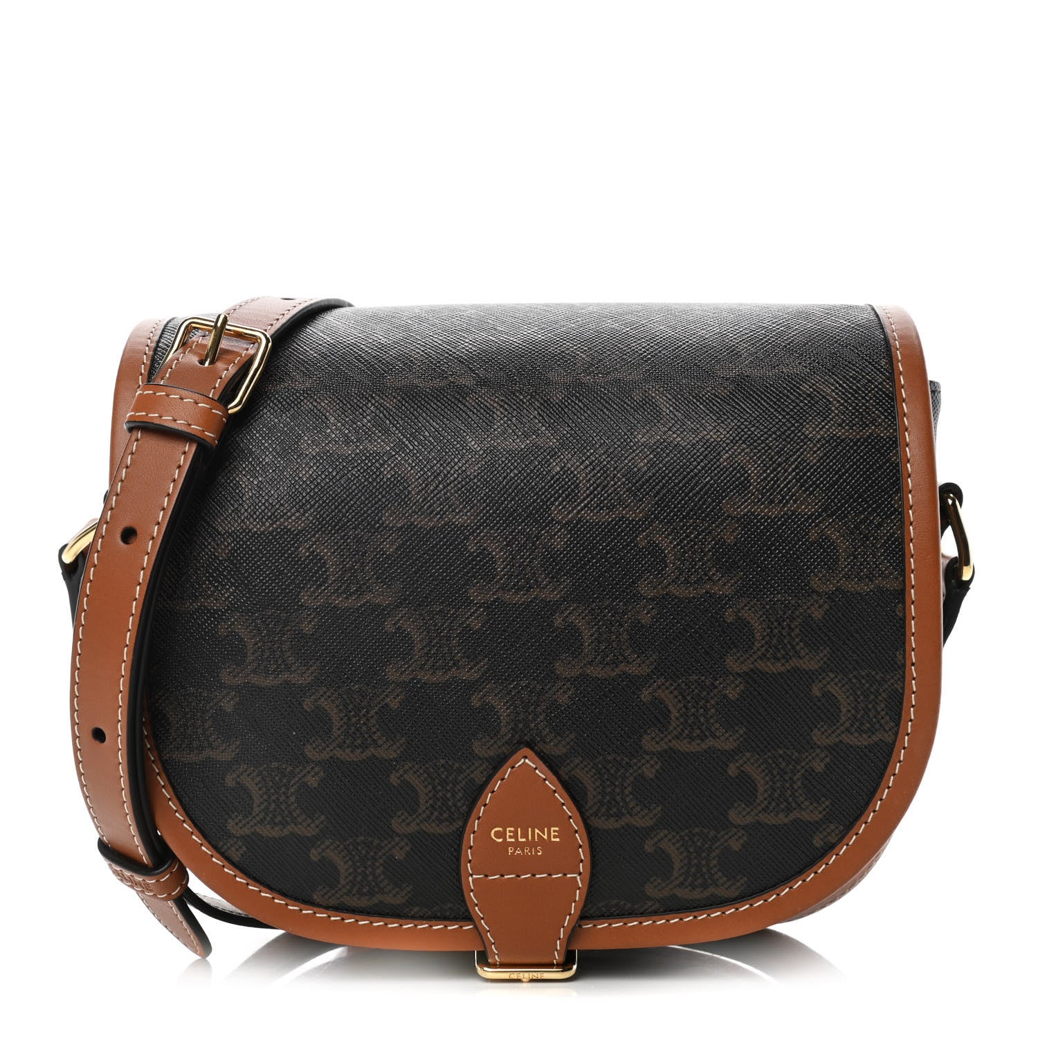 Celine Triomphe Canvas Medium Folco Bag Tan 1 of 13