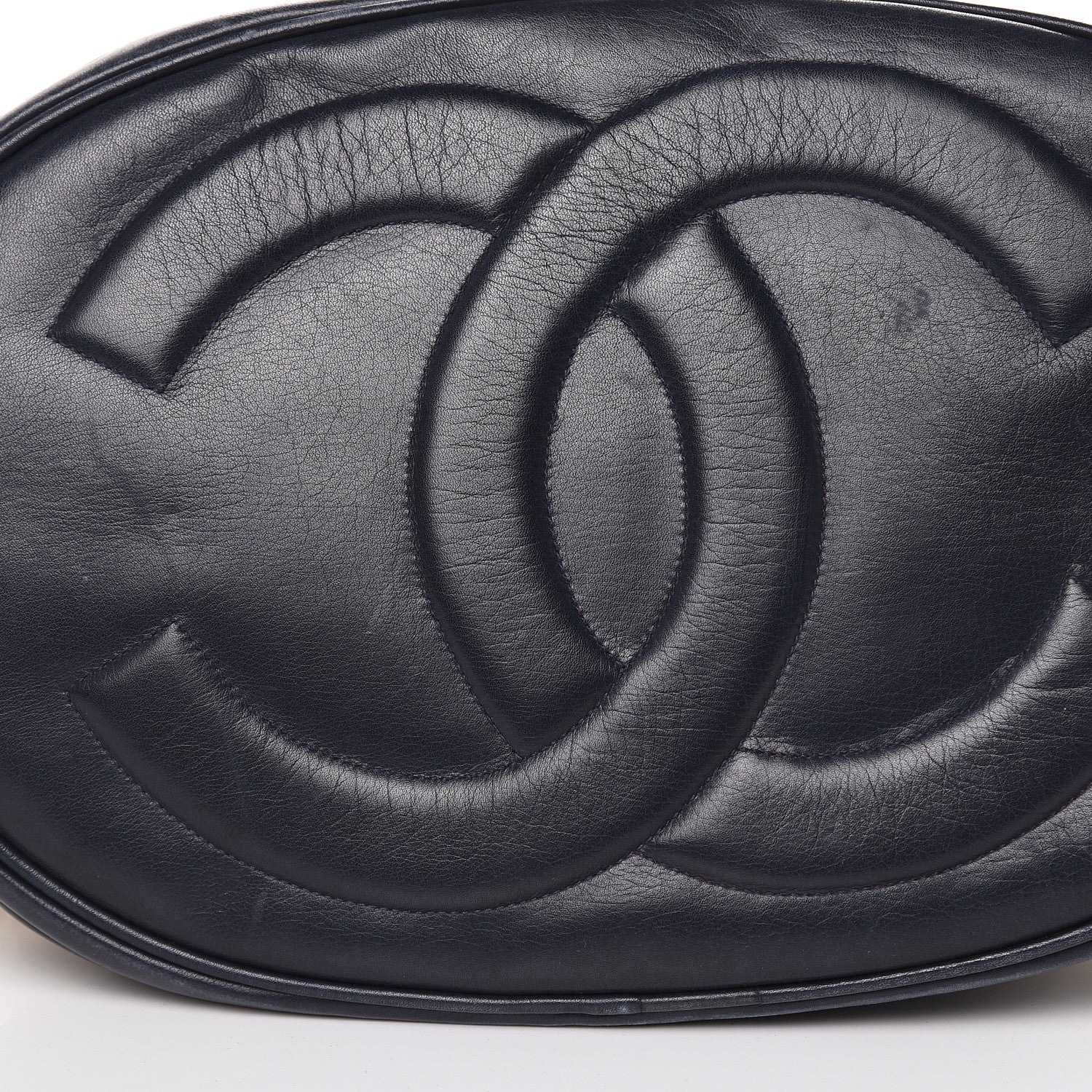 Chanel Lambskin Canvas Quilted CC Drawstring Shoulder Bag Beige Navy 11 of 15