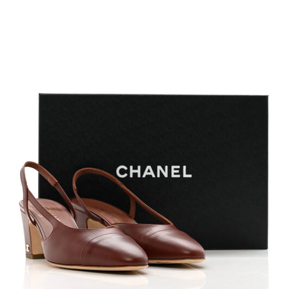 Chanel Calfskin Cap Toe CC Slingback Pumps 38.5 Brown 10 of 10