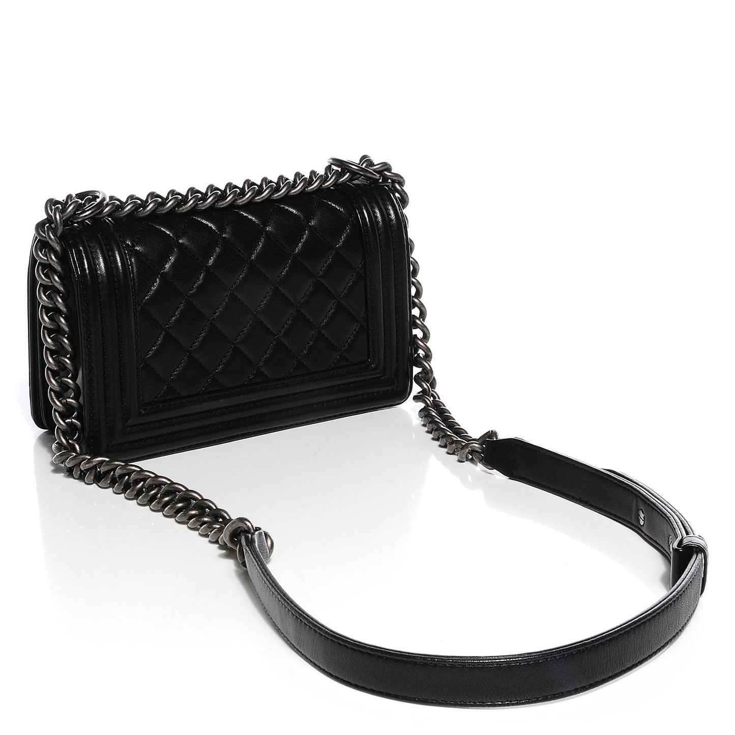 Lambskin Quilted Small Boy Flap Black