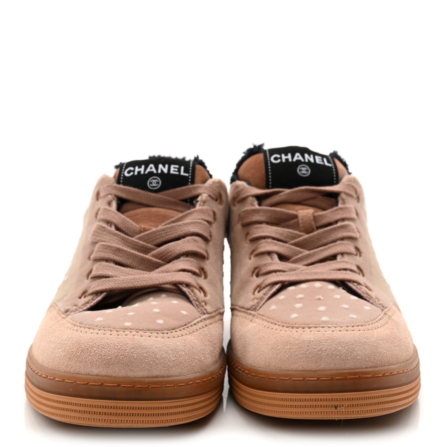 Chanel Fabric Suede Calfskin Logo Sneakers 40 Light Beige 1830441