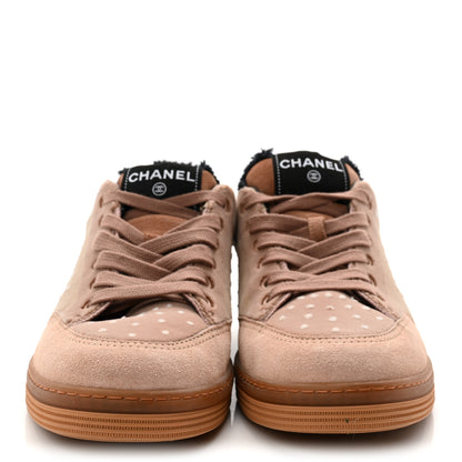 Chanel Fabric Suede Calfskin Logo Sneakers 40 Light Beige 2 of 9