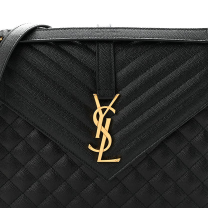 Saint Laurent Grain De Poudre Textured Mixed Matelasse Large Triquilt Monogram Satchel Black 8 of 10