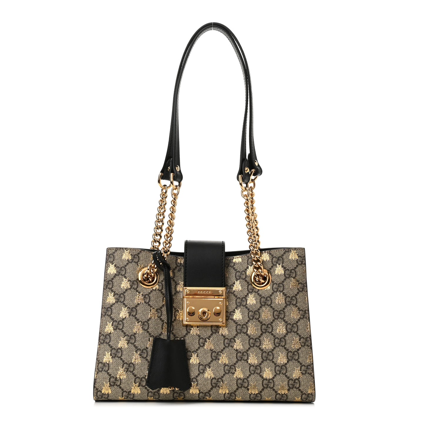 GG Supreme Monogram Bees Small Padlock Tote Beige Oro Black