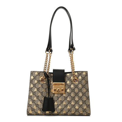 Gucci GG Supreme Monogram Bees Small Padlock Tote Beige Oro Black 1 of 10