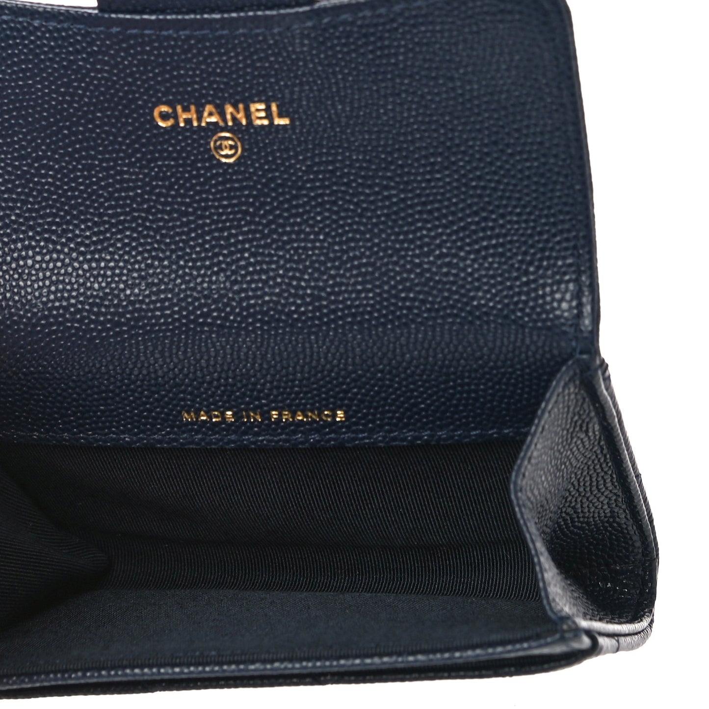 Caviar Quilted Flap Card Holder Wallet Navy Blue