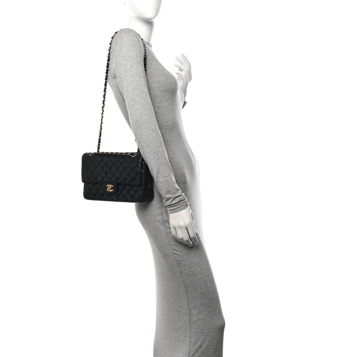 Lambskin Quilted Medium Double Flap Black