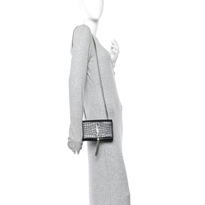 Saint Laurent Calfskin Crocodile Embossed Small Classic Monogram Kate Tassel Satchel Black 2 of 10