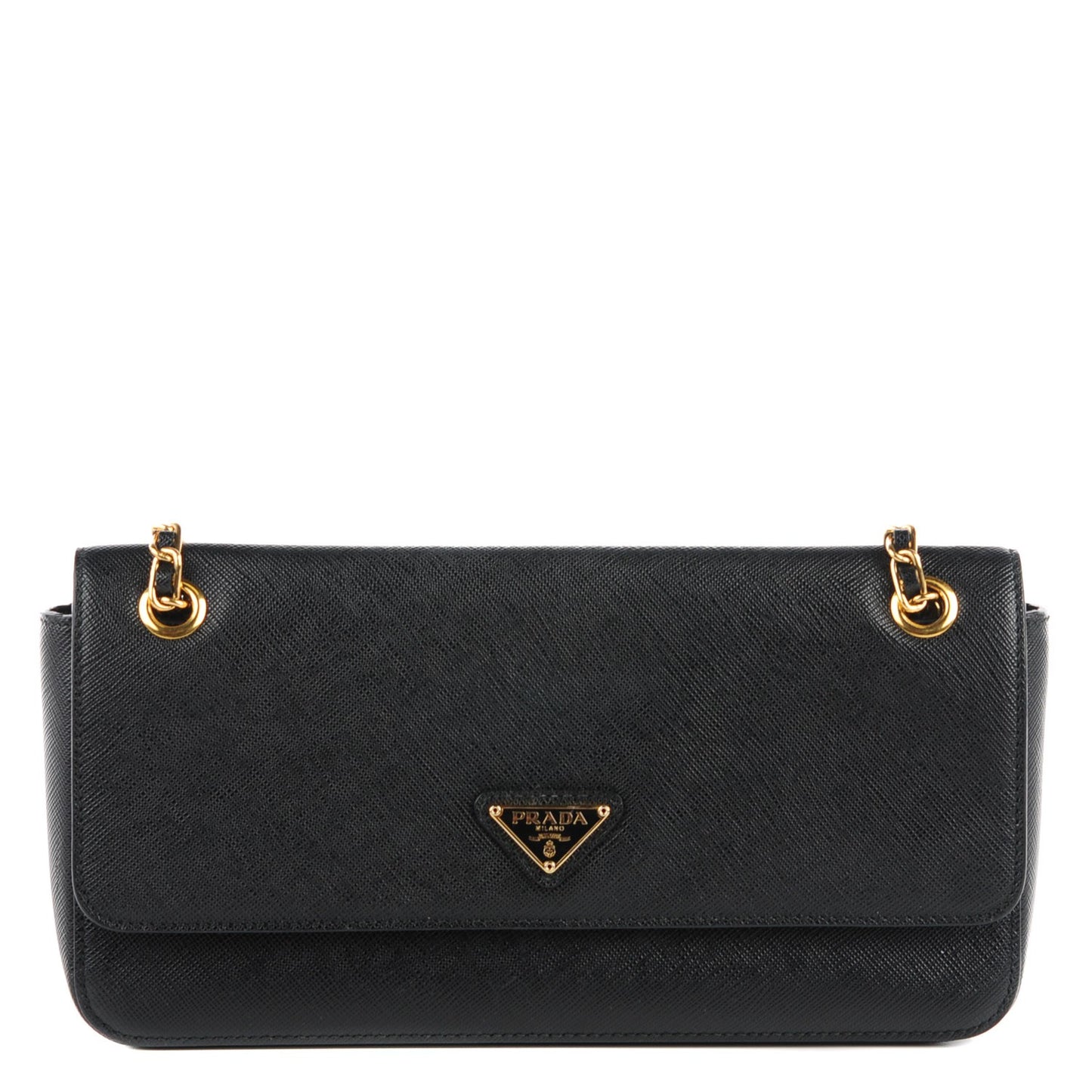 Saffiano Lux Chain Shoulder Bag Black
