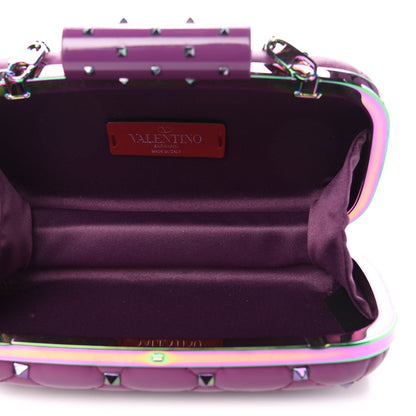 Valentino Garavani Lambskin Oil Slick Rockstud Spike Minaudiere Clutch Lilla 5 of 12