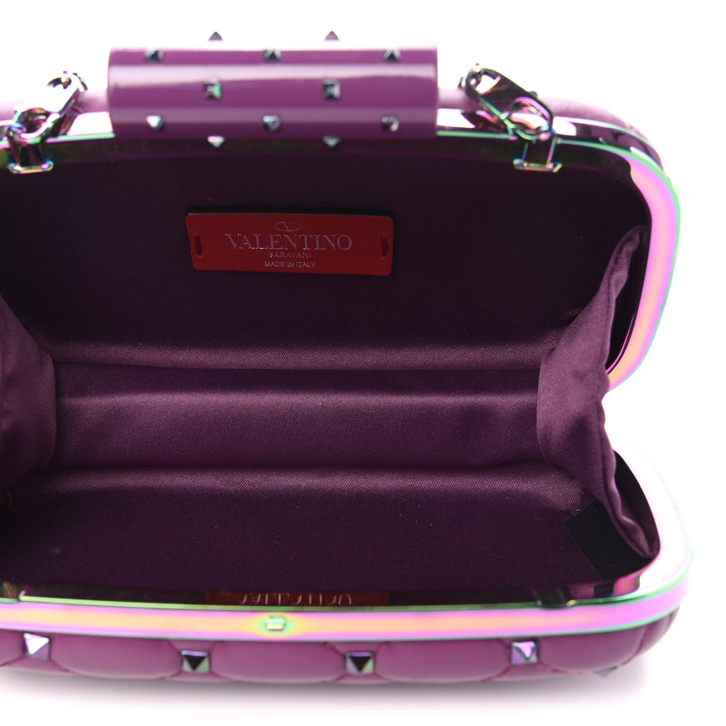 Lambskin Oil Slick Rockstud Spike Minaudiere Clutch Lilla
