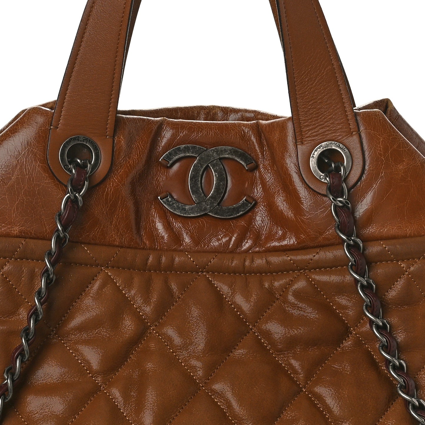 Iridescent Calfskin Large In The Mix Tote Light Brown