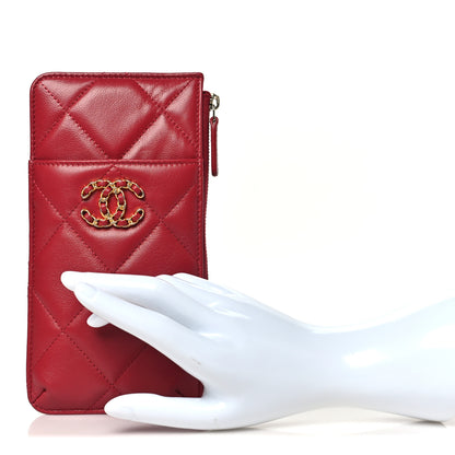 Chanel Lambskin Quilted Chanel 19 Phone and Card Holder Red 2 of 11