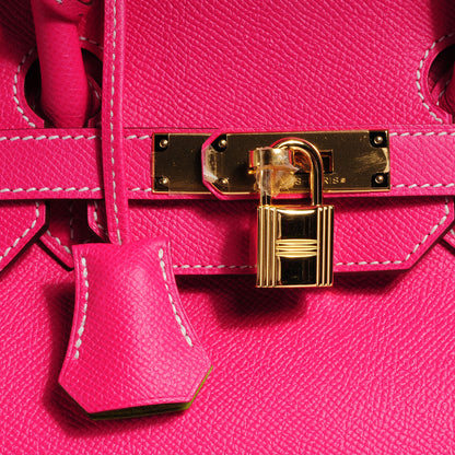 Hermes Epsom Bi-Color Horseshoe Candy Birkin 35 Rose Tyrien and Vert Anis 10 of 11