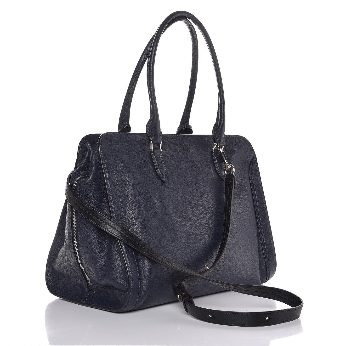 Pebbled Calfskin Large Skull Padlock Zip Around Tote Navy