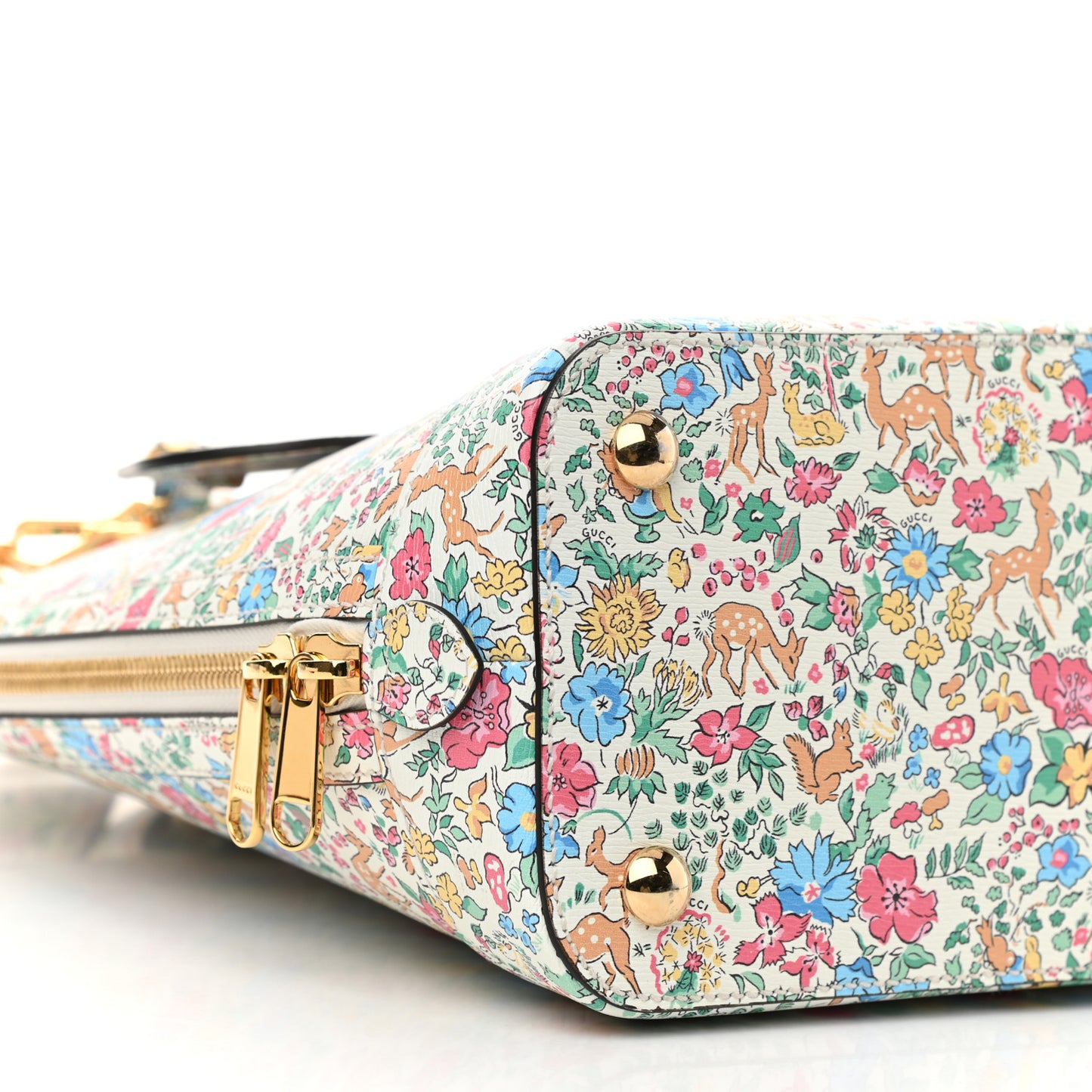 X LIBERTY OF LONDON Calfskin Floral Fawn Print Horsebit 1955 Duffle Bag Multicolor Purple Ivory