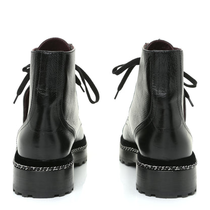 Chanel Crackled Calfskin Velvet Pearl Combat Short Boots 39 Black 5 of 19
