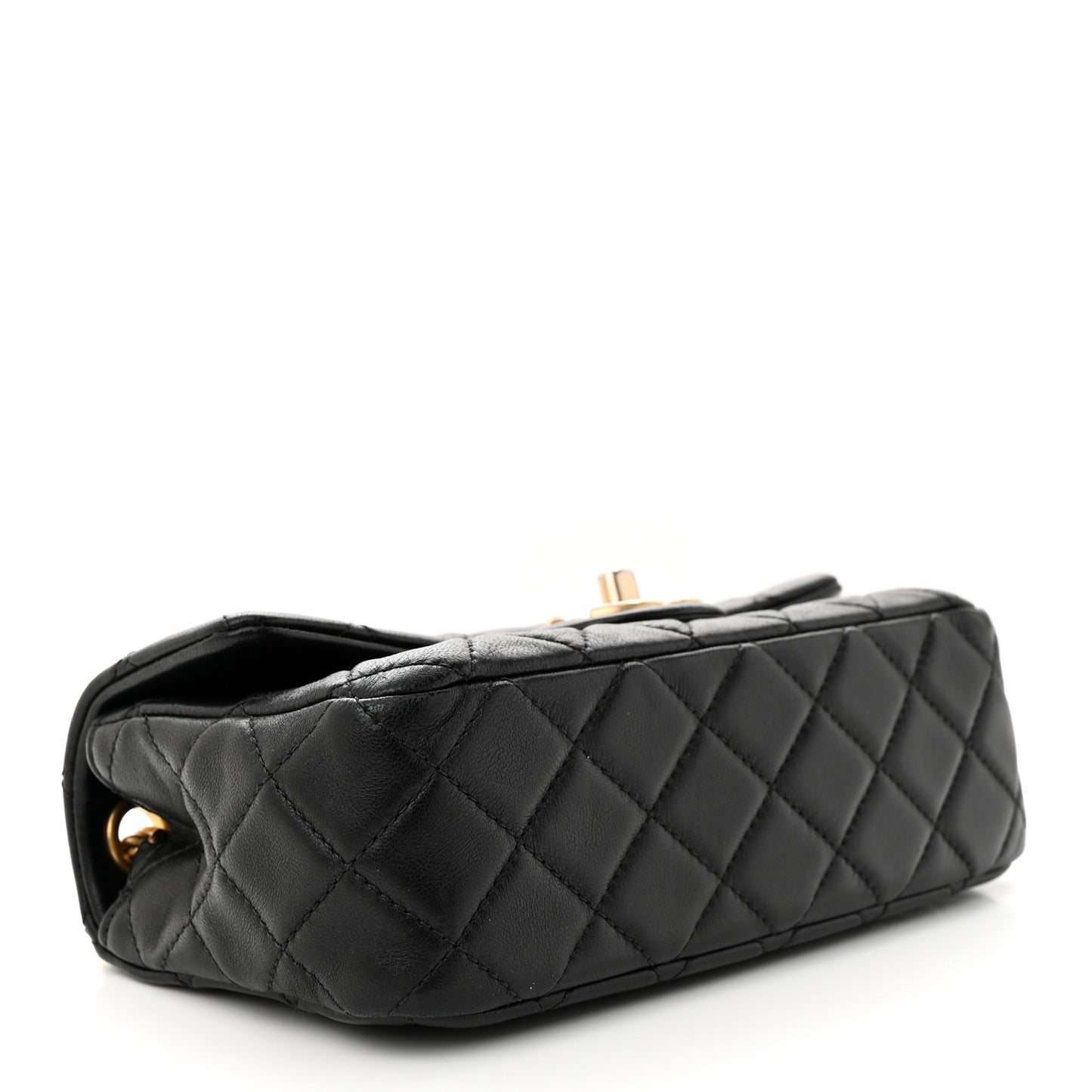 Lambskin Resin Quilted Mini Rectangular Pearl Samba Flap Black
