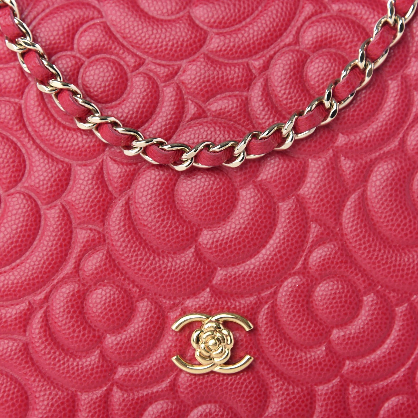 Caviar Camellia Embossed Wallet On Chain WOC Fuschia