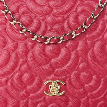 Chanel Caviar Camellia Embossed Wallet On Chain WOC Fuschia 10 of 12