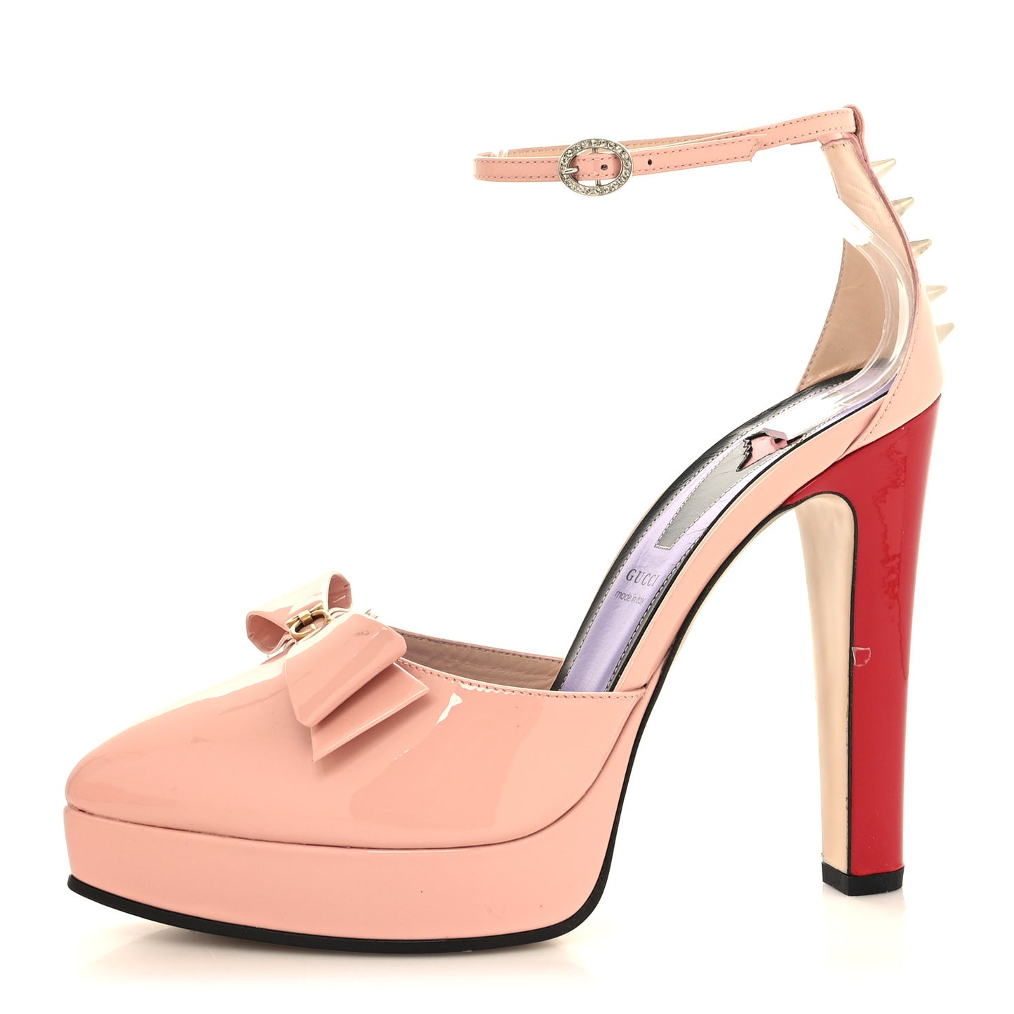 Patent Crystal GG Bow Sadie Spike Ankle Strap d'Orsay Platform High Heel Pumps 40 Perfect Pink