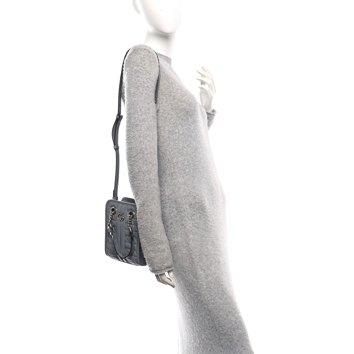 Gucci Calfskin Matelasse Chevron Mini GG Marmont Tote Grey 2 of 9