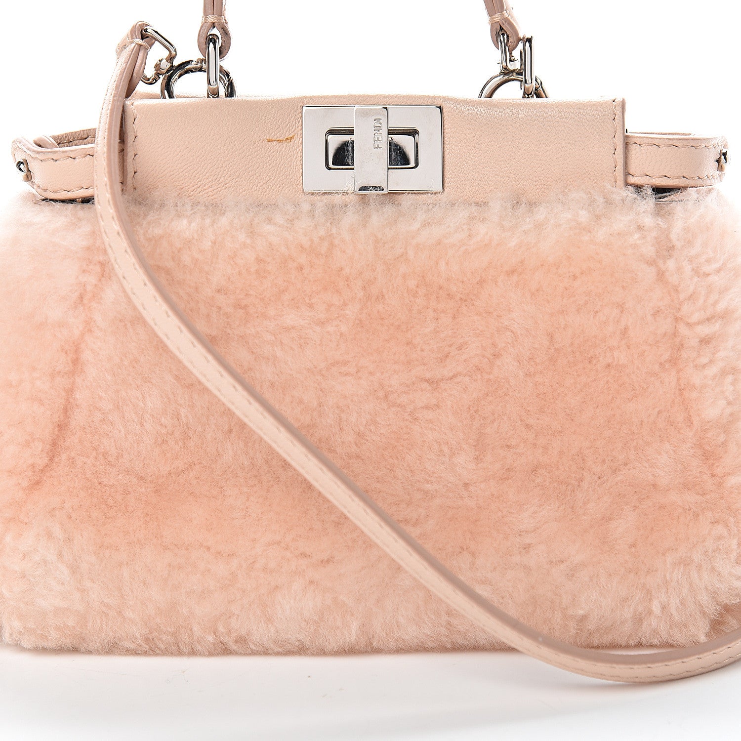 Fendi Shearling Shiny Nappa Micro Peekaboo Iconic Satchel Light Rose 8 of 14