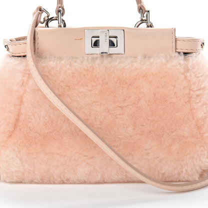Fendi Shearling Shiny Nappa Micro Peekaboo Iconic Satchel Light Rose 8 of 14