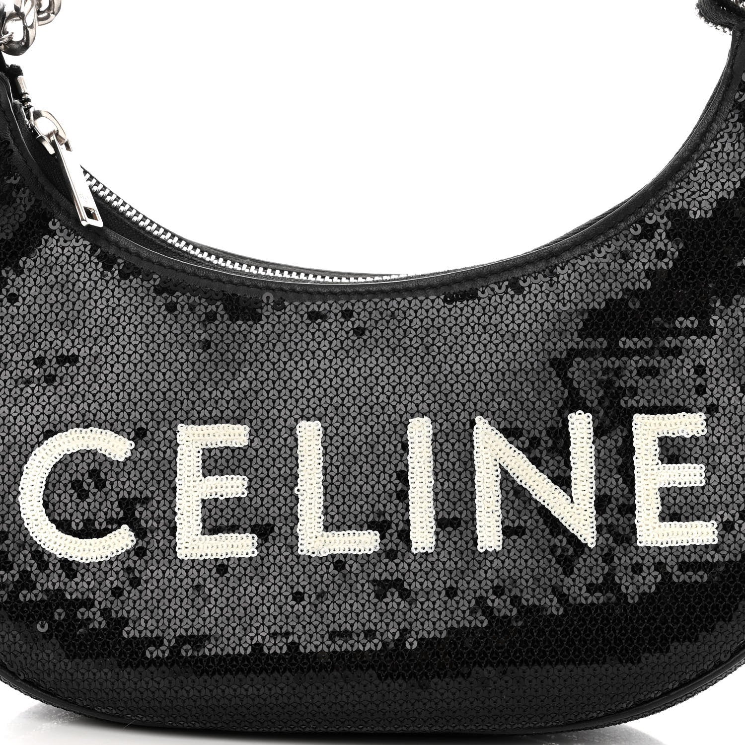Celine Sequin Medium Chain Ava Shoulder Bag Black 7 of 9