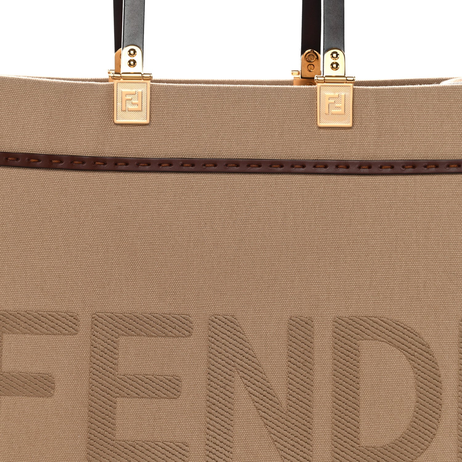 Fendi Canvas Vitello King Logo Embroidered Medium Fendi Sunshine Shopper Tote Sand Ghianda 20 of 28