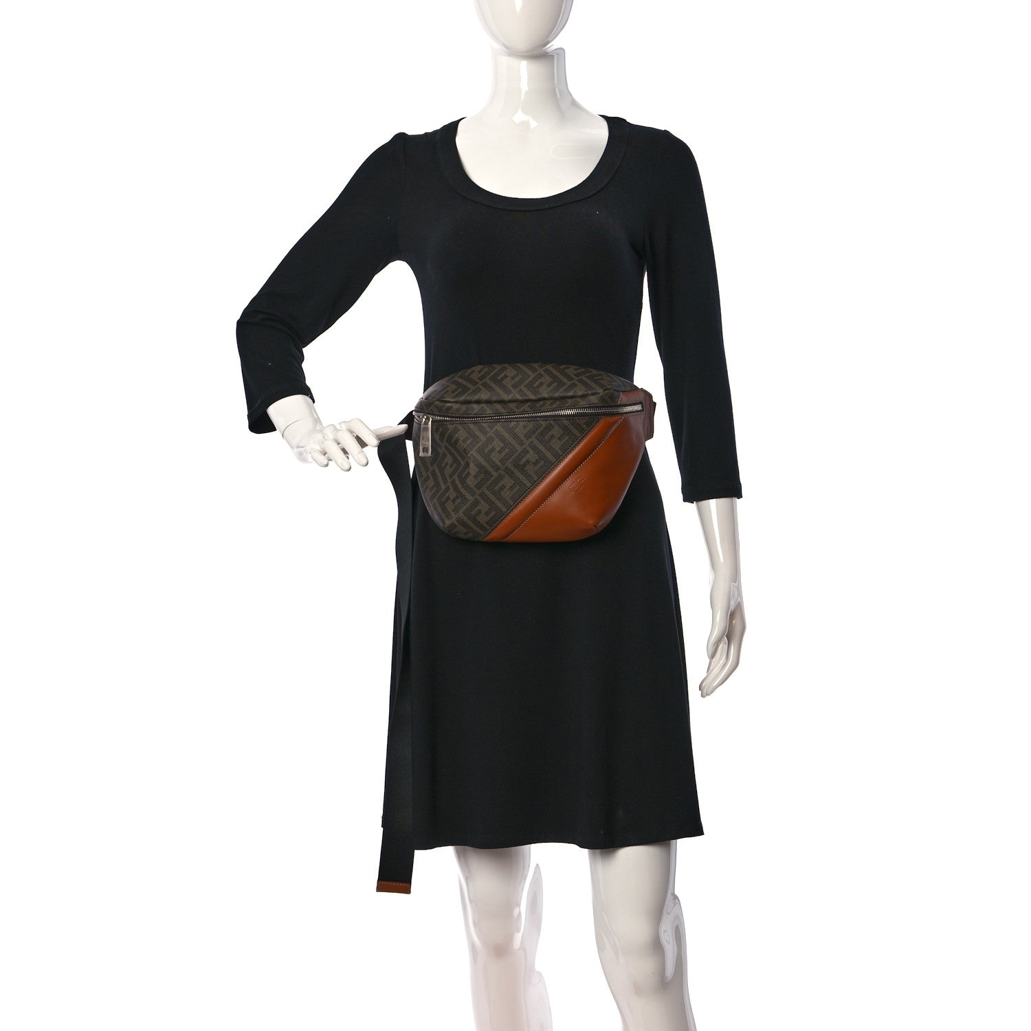 Fendi Glazed Fabric Vitello King FF 1974 Diagonal Belt Bag Tobacco Moro Cuoio 2 of 10