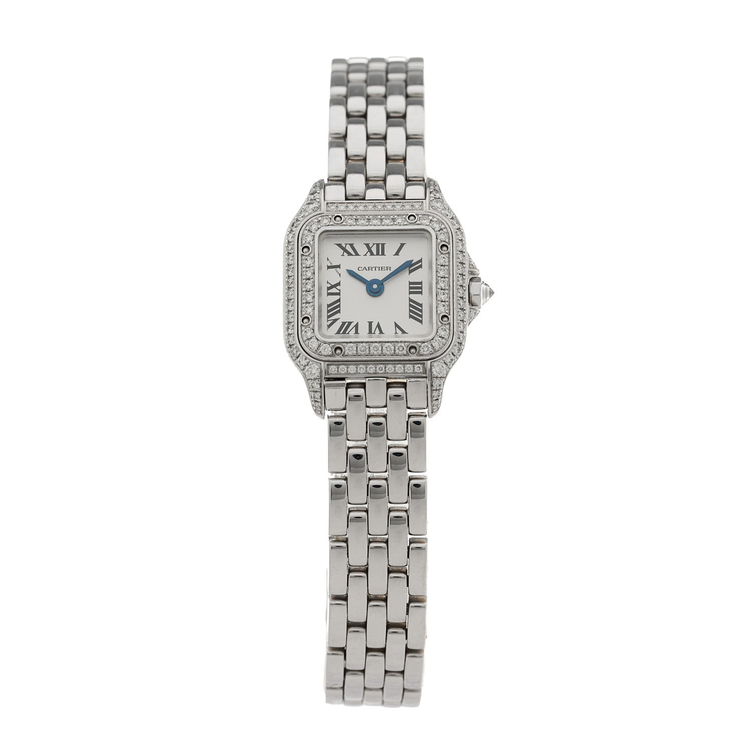 Cartier 18K White Gold Diamond Bezel 21mm Double Row Panthere Quartz Watch 1 of 5