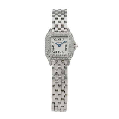 Cartier 18K White Gold Diamond Bezel 21mm Double Row Panthere Quartz Watch 1 of 5