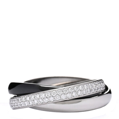 Cartier 18K White Gold Platinum Diamond Ceramic Small Trinity Ring 55 7.25 1 of 4
