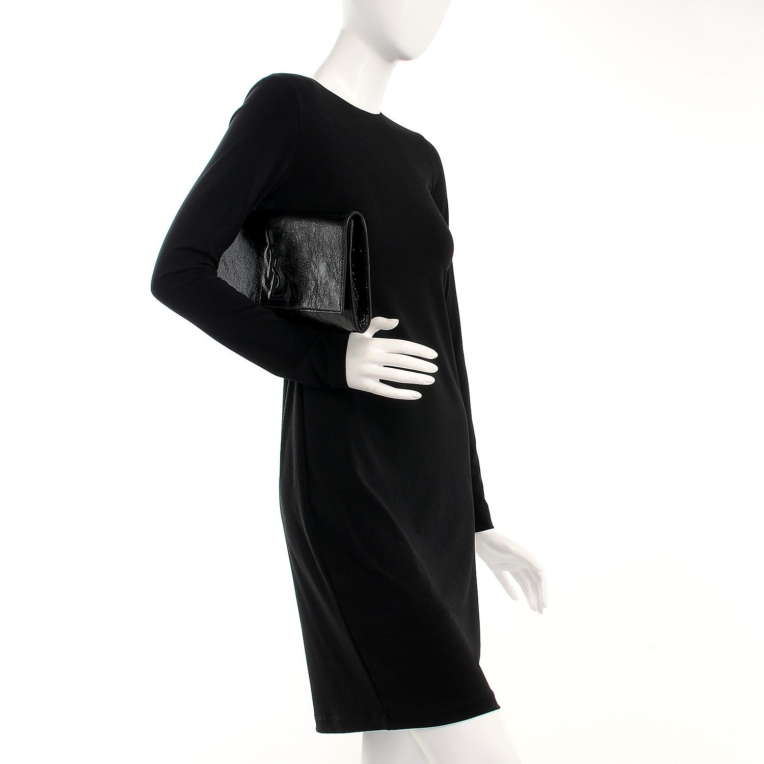 Saint Laurent Textured Patent Monogram Large Belle De Jour Clutch Black 2 of 9