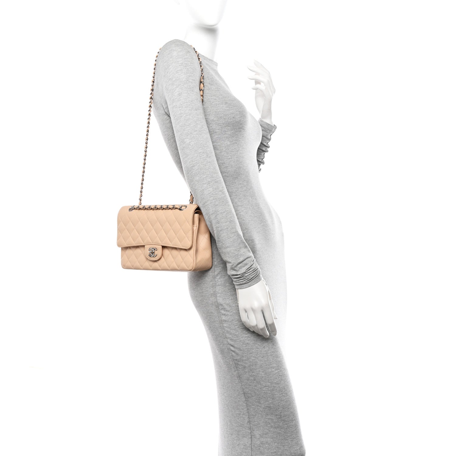 Chanel Caviar Quilted Medium Double Flap Beige Clair 2 of 10