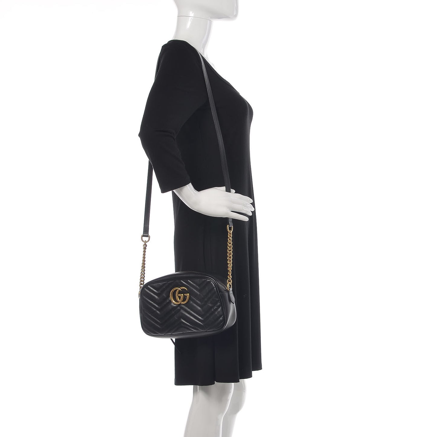 Calfskin Matelasse Small GG Marmont Chain Shoulder Bag Black