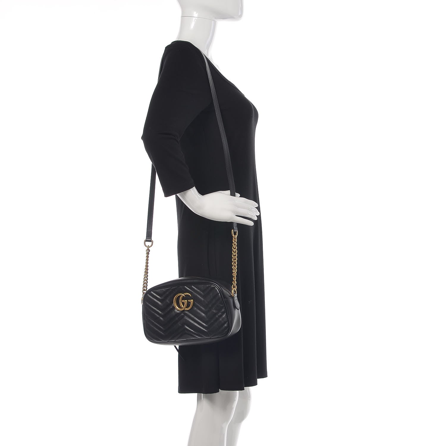 Gucci Calfskin Matelasse Small GG Marmont Chain Shoulder Bag Black 2 of 11