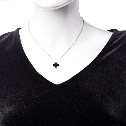 Van Cleef & Arpels 18K Yellow Gold Black Onyx Vintage Alhambra Pendant Necklace 2 of 5
