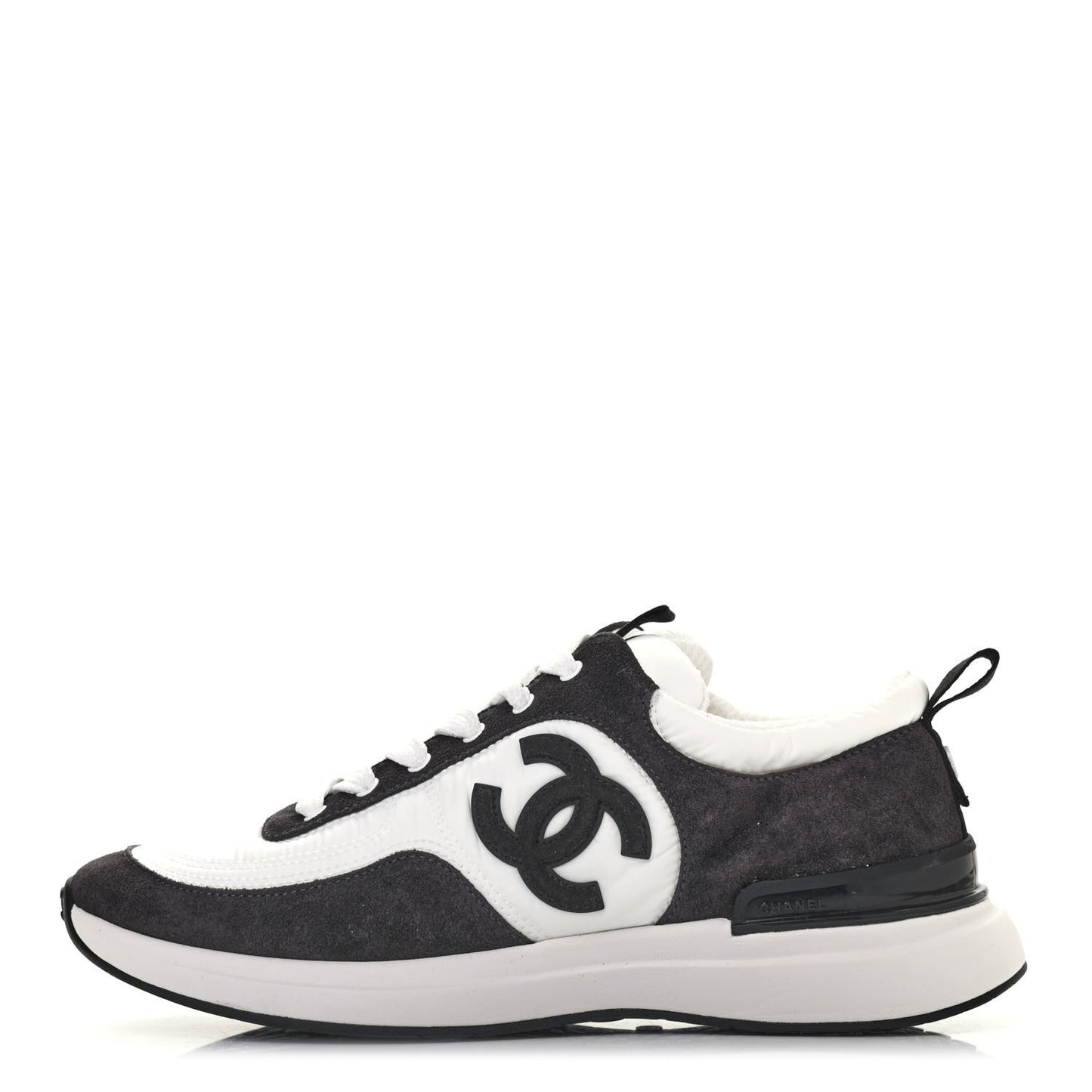 Nylon Calfskin Suede Womens CC Sneakers 37.5 White Black
