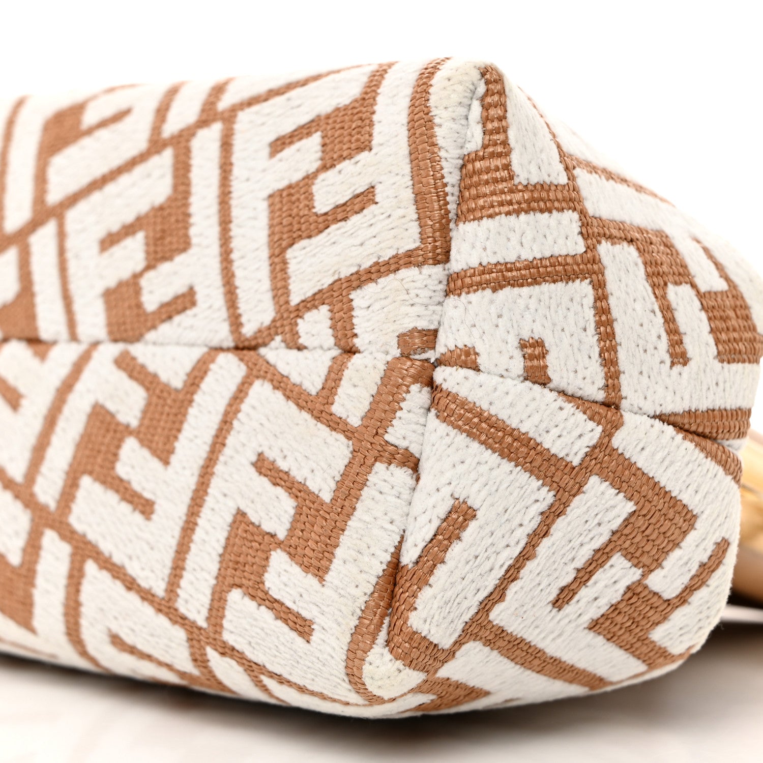 Fendi Raffia Chenille Shiny Nappa FF 1974 Small Fendi First Natural White Miele Scuro 12 of 12