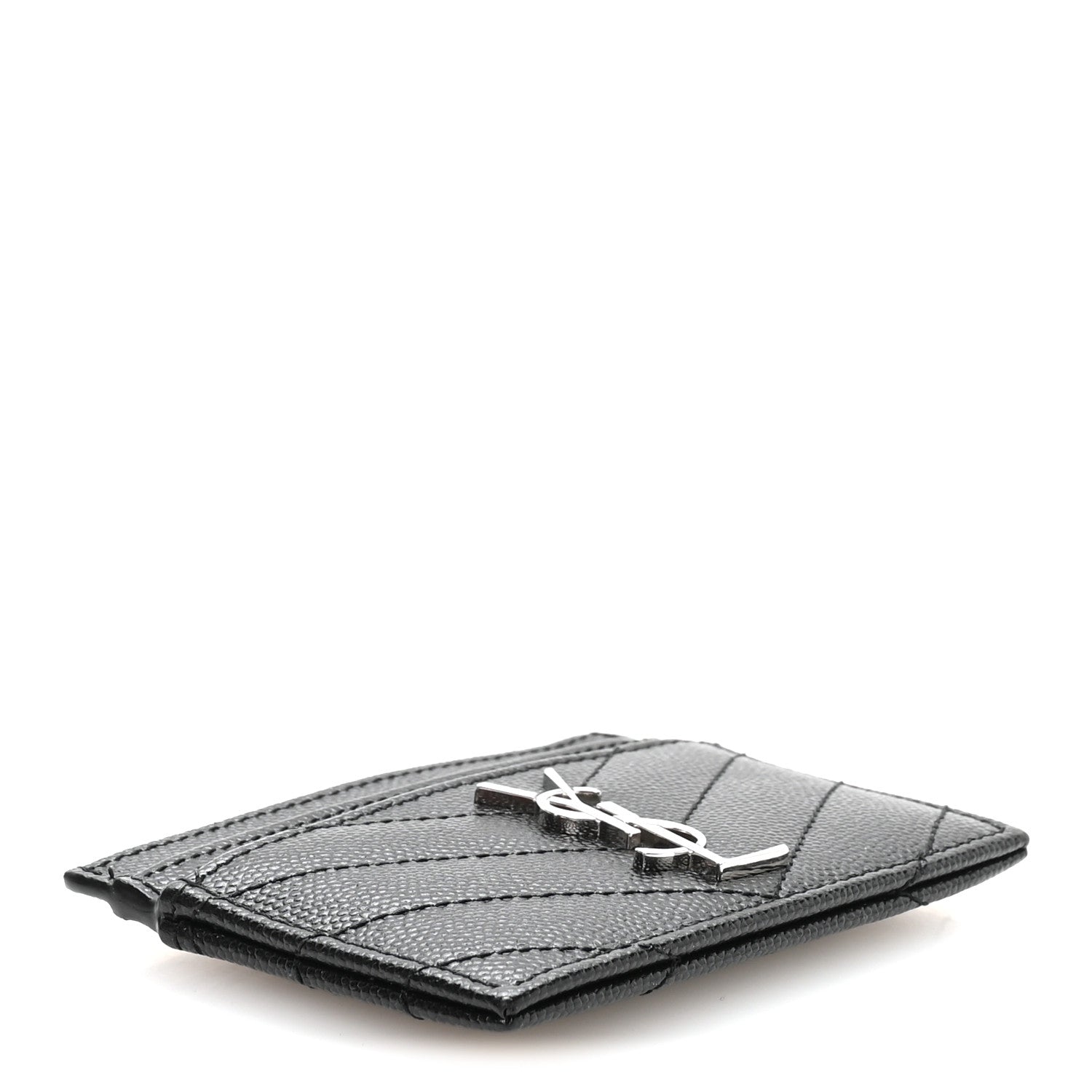 Saint Laurent Grain De Poudre Matelasse Chevron Monogram Credit Card Case Black 4 of 7
