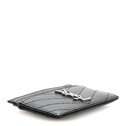 Saint Laurent Grain De Poudre Matelasse Chevron Monogram Credit Card Case Black 4 of 7