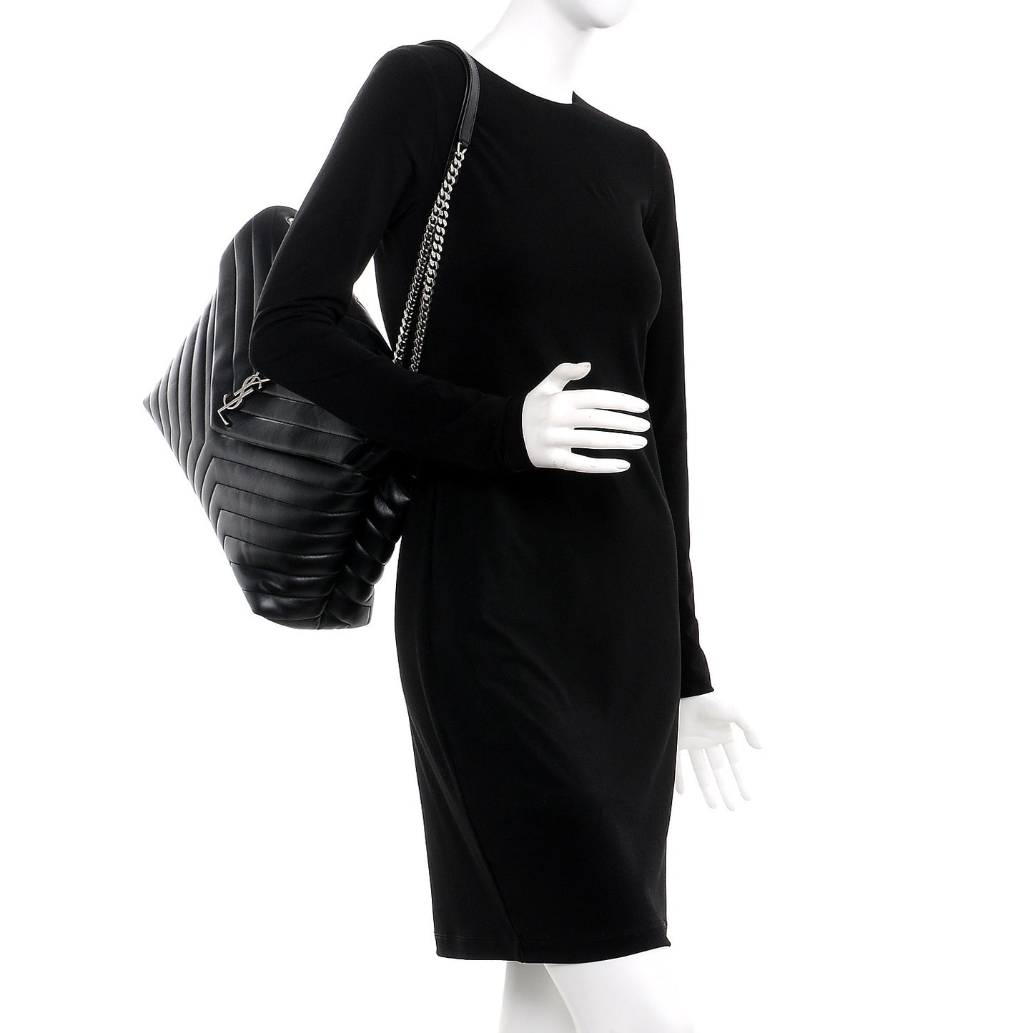 Calfskin Y Quilted Monogram Large Loulou Chain Satchel Black