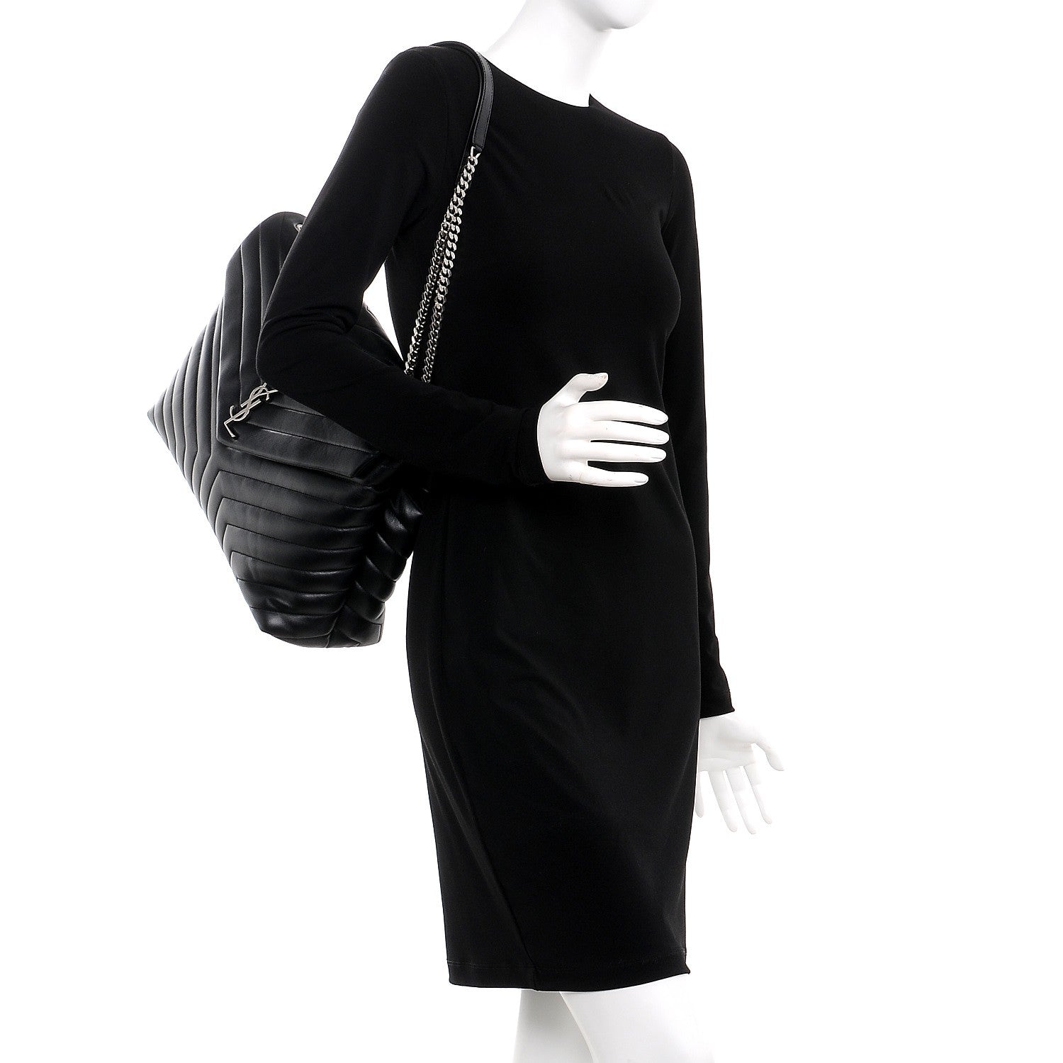 Saint Laurent Calfskin Y Quilted Monogram Large Loulou Chain Satchel Black 2 of 9